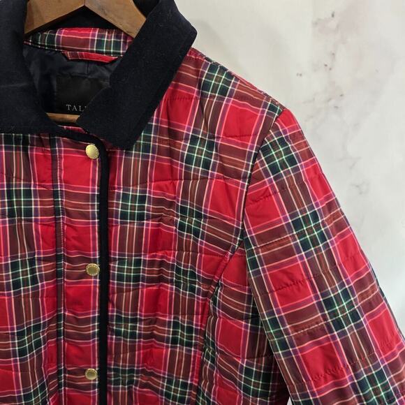 Talbots Jacket Womens Large Red Navy Plaid Corduroy Puffer Shacket Button Snap - Picture 11 of 12